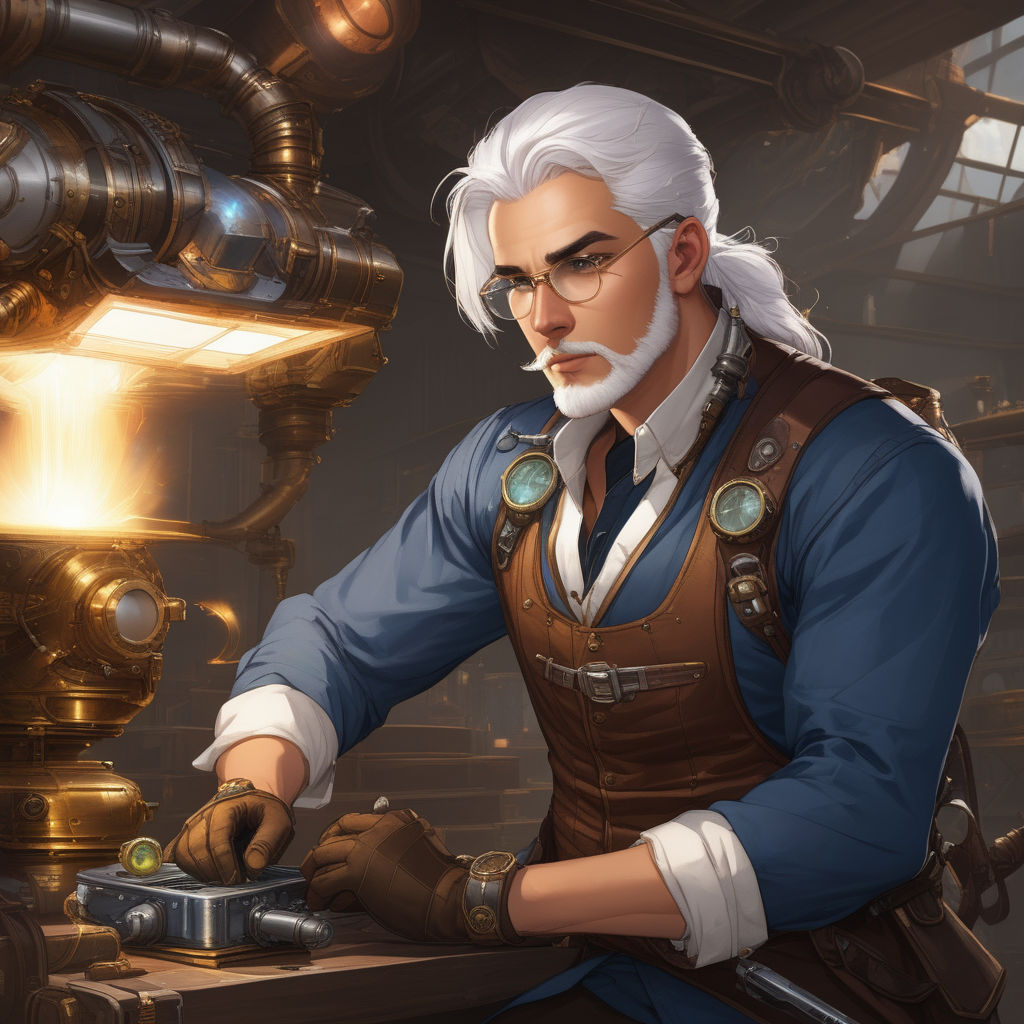 Young male white hair dnd artificer inventor steampunk welde... by ...