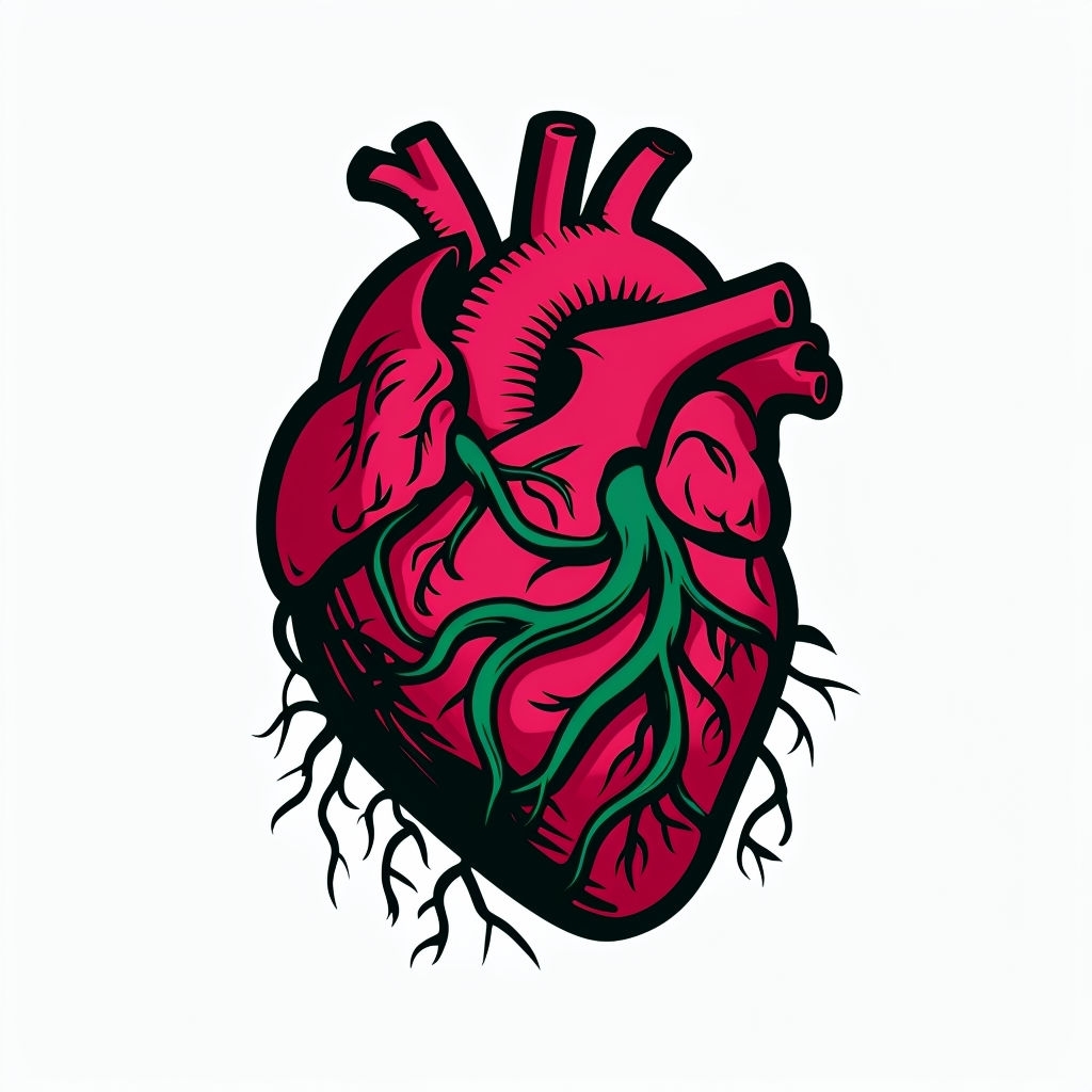 Stylized Anatomical Heart with Vines Graphic Illustration Sticker