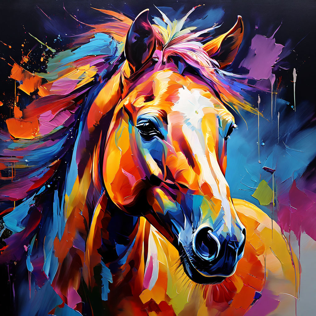 Abstract horse vibrant vivid colour oil painting brush strok... by ...