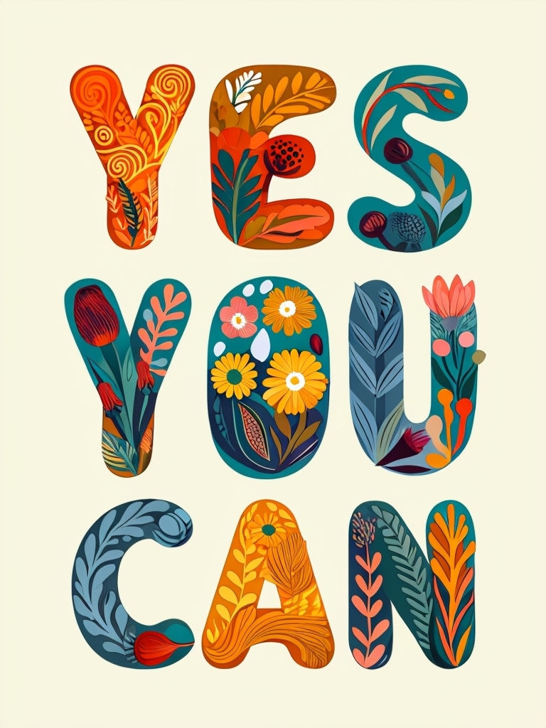Motivational Floral 'YES YOU CAN' Typography T-Shirt