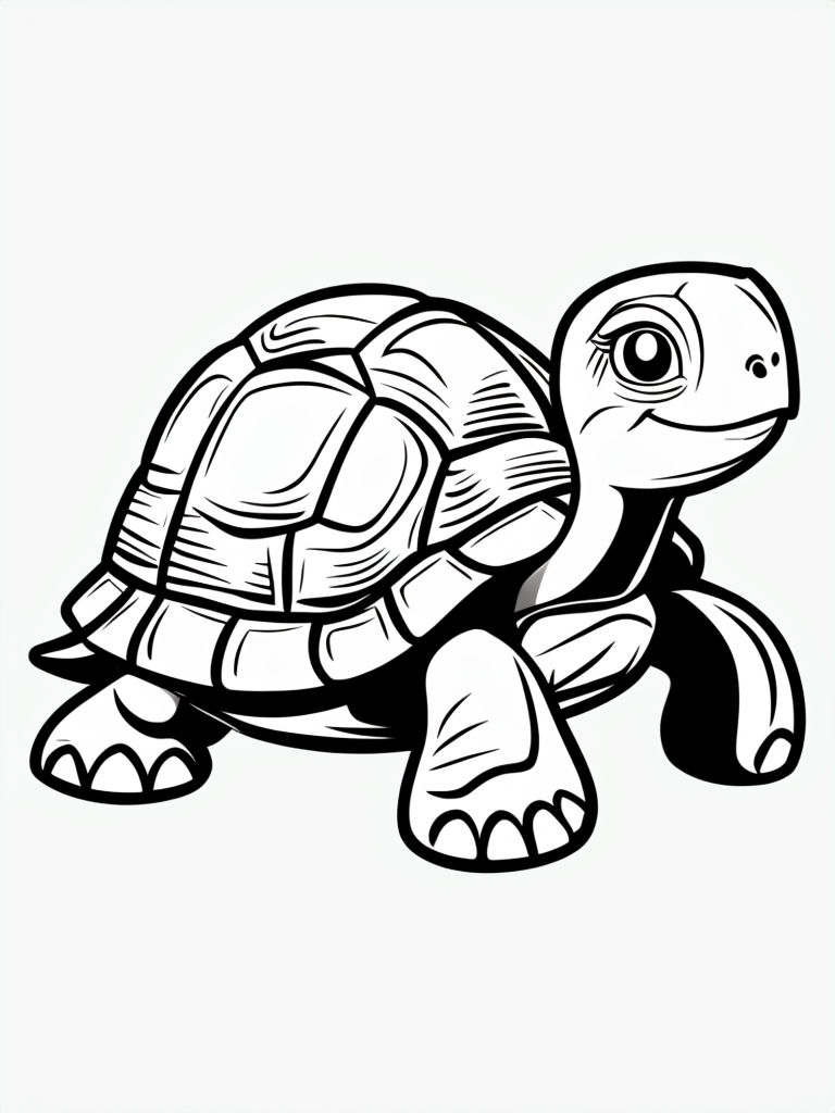 Cartoon Turtle Line Drawing for Fun Coloring Book Pages