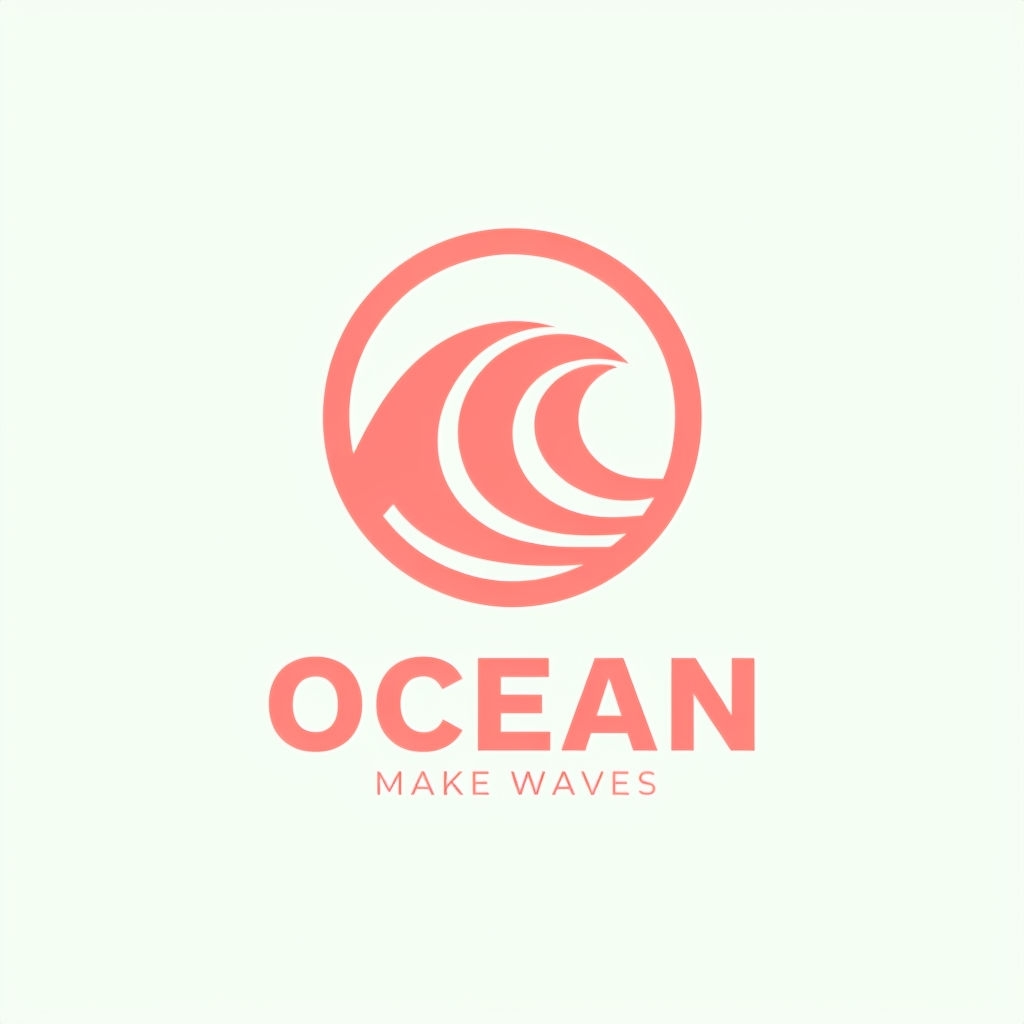 Coral Red Wave Minimalist Ocean Logo Design