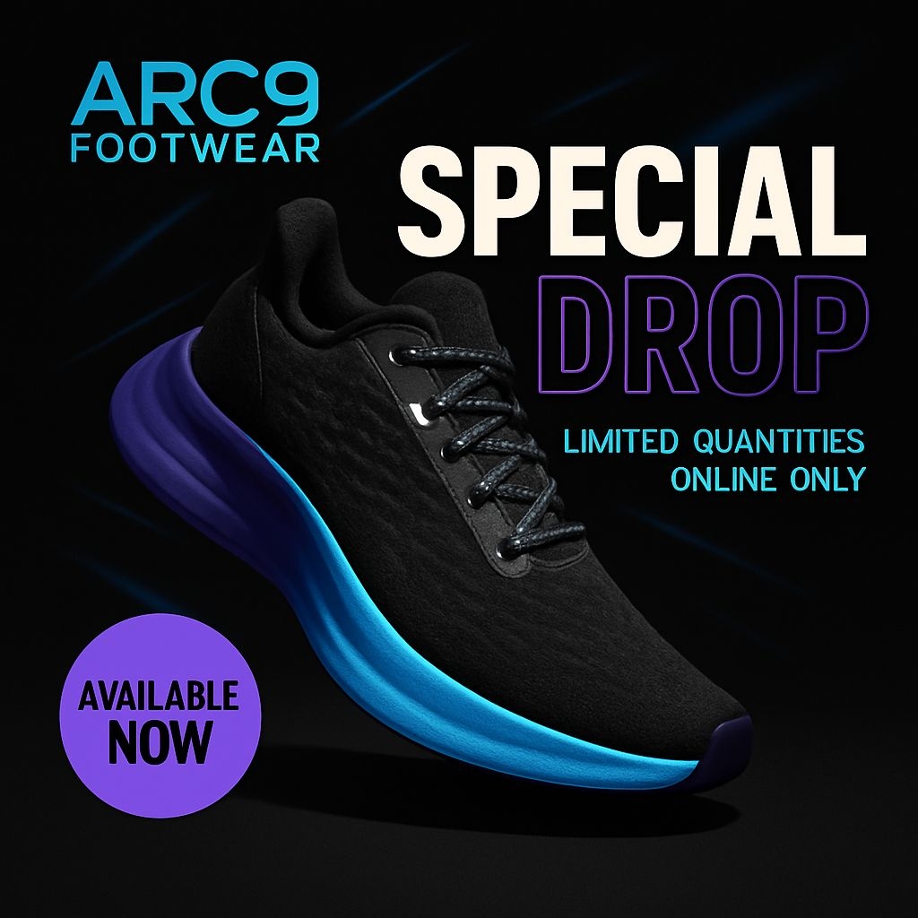 Vibrant Black Athletic Shoe Promotional Advertisement Poster