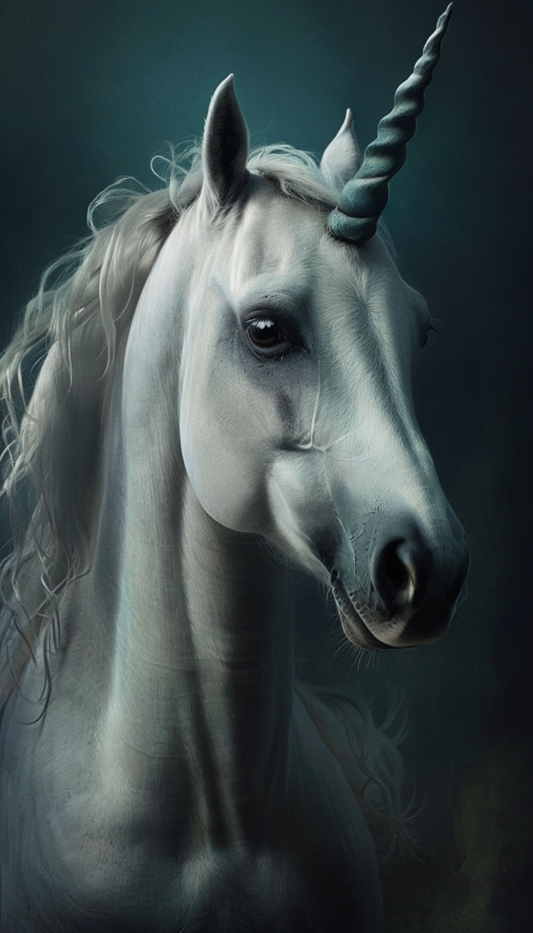 Majestic White Unicorn Close-Up in Serene Mystical Lighting Mobile Wallpaper