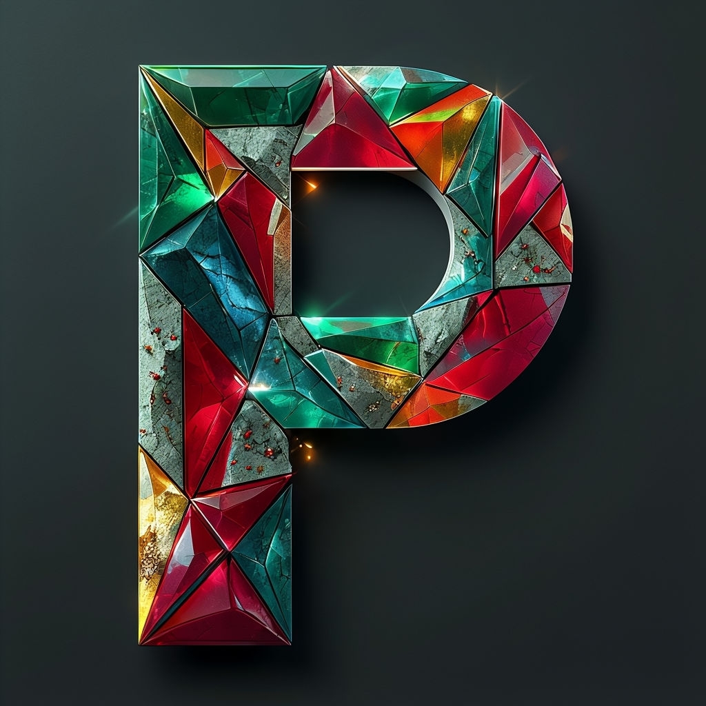 Vibrant Geometric Mosaic Letter P Artwork for Monogram Design