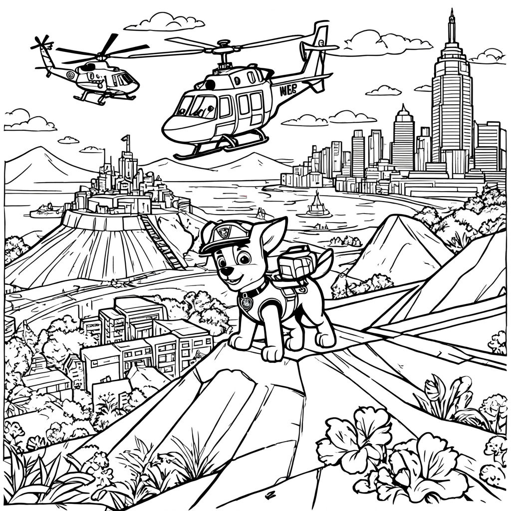 Chase from Paw Patrol on a coloring book page by Marcus Lafrance