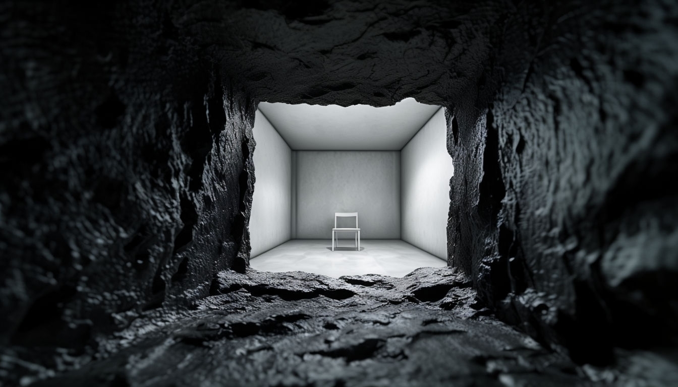 Unsettling View Through Dark Wall Opening into Bright Room Background