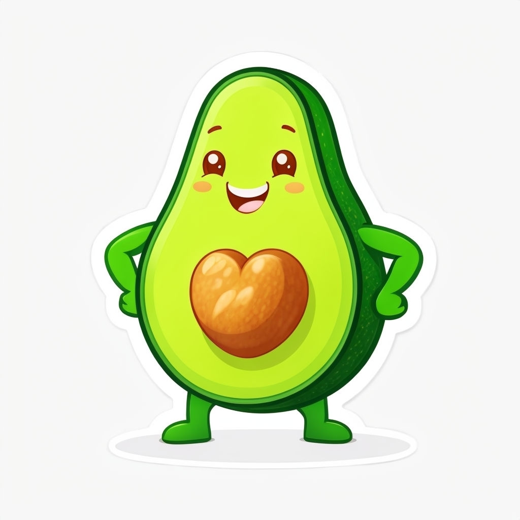 Cheerful Cartoon Avocado Character with Big Smile Sticker