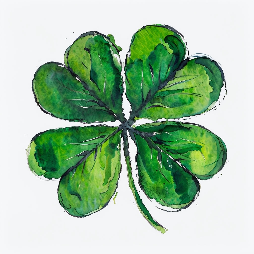 Whimsical Four-Leaf Clover Watercolor Illustration Sticker