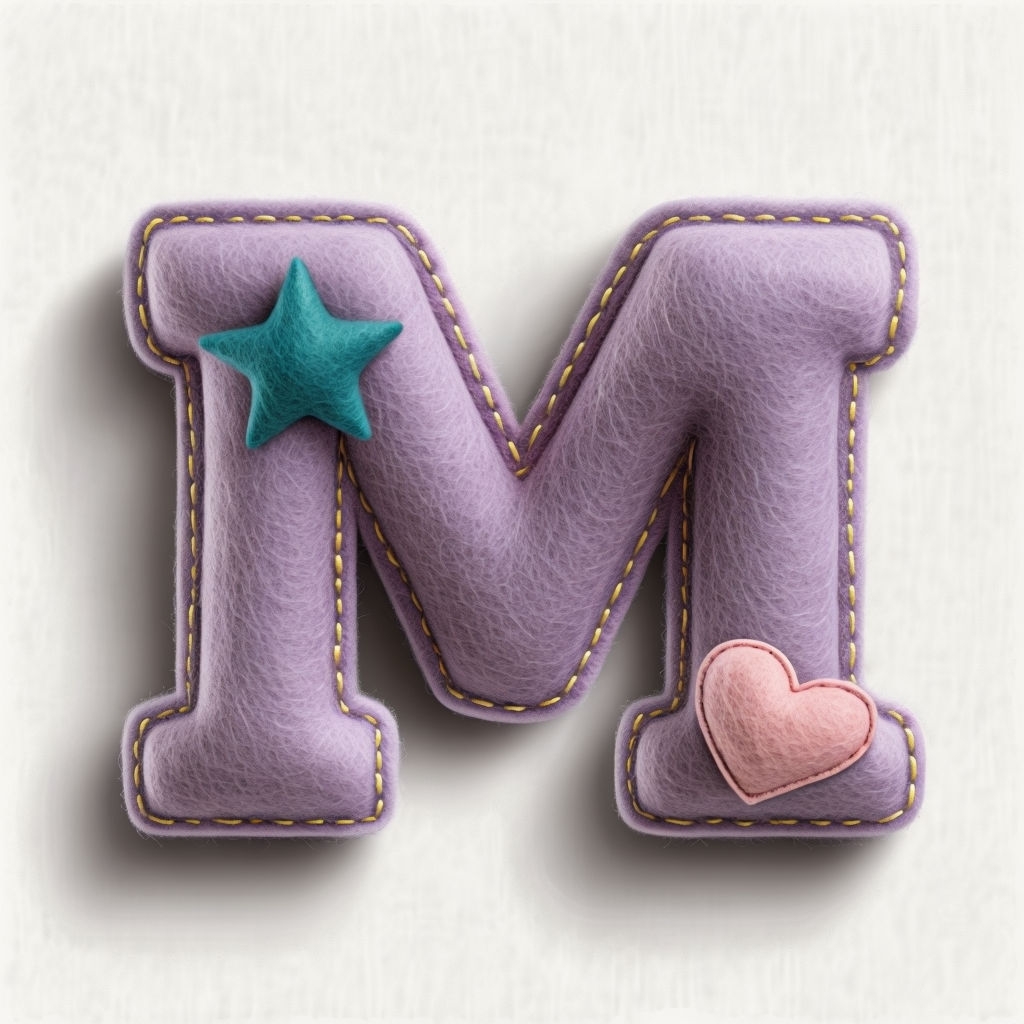 Charming Lavender Felt Monogram 'M' with Stitched Embellishments Monogram