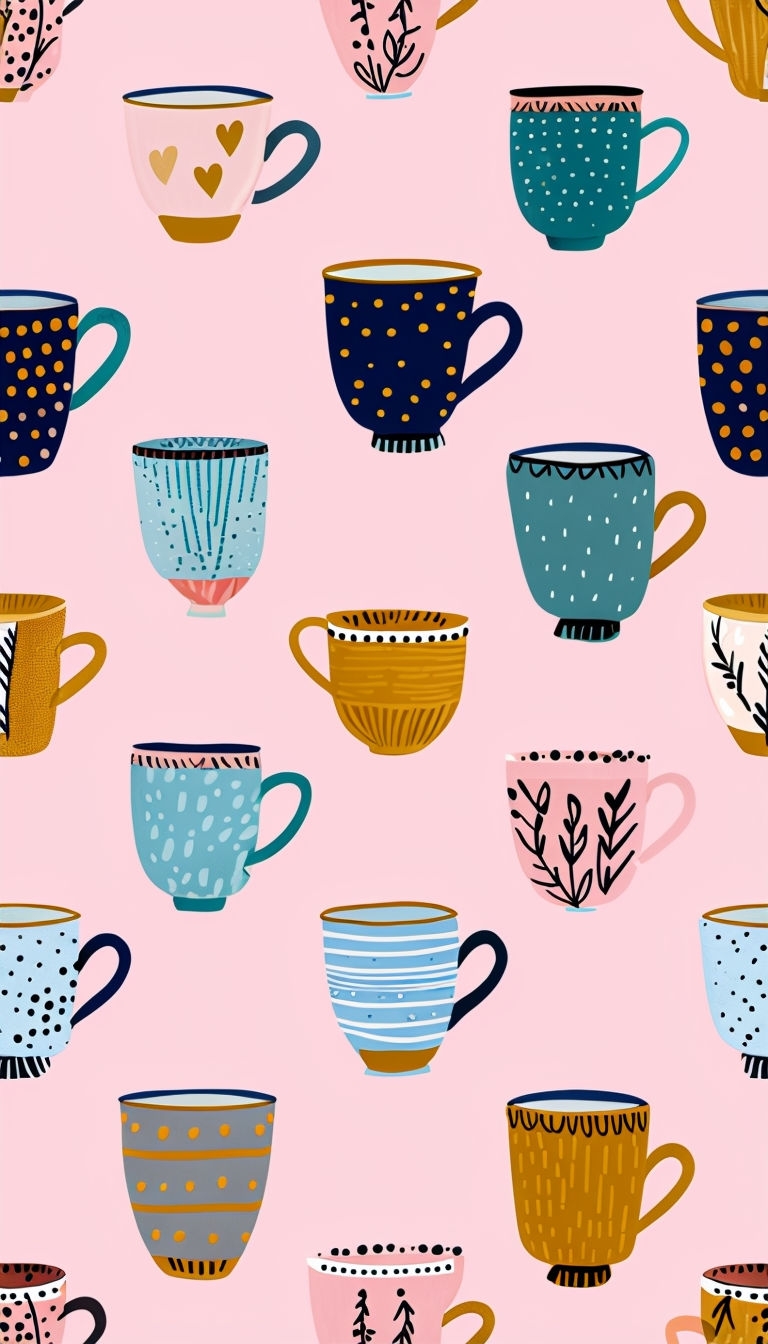 Whimsical Ceramic Cups Cheerful Pattern Phone Case Cover