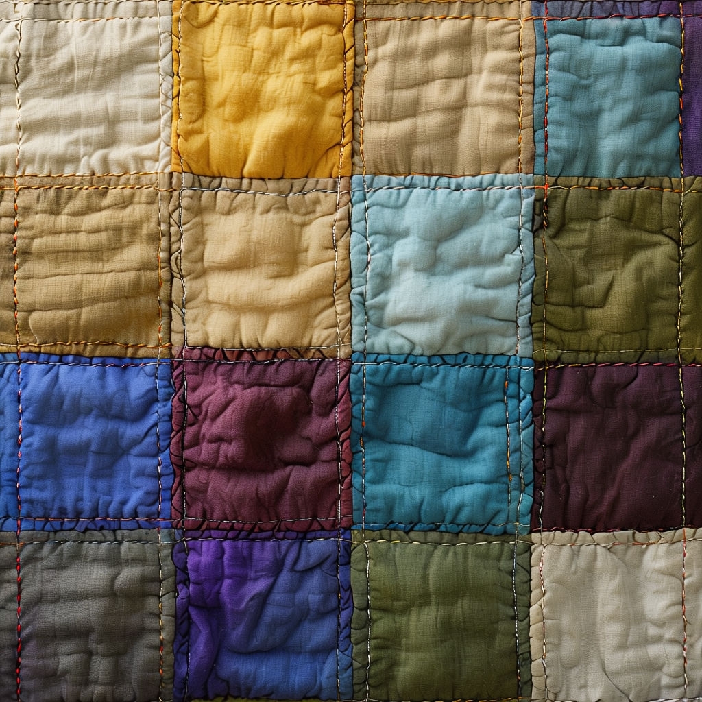 Colorful Handcrafted Quilt Pattern with Unique Fabric Squares Seamless Pattern