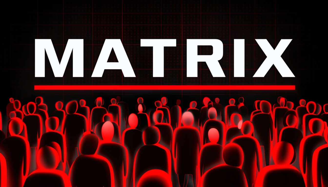 Ominous Matrix Graphic with Red Silhouettes for Social Media Post