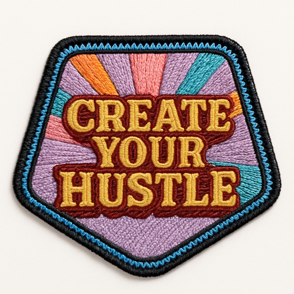 Motivational 'Create Your Hustle' Embroidered Patch Design for Hats