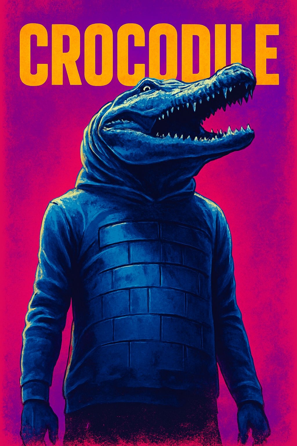 Surreal Crocodile Hoodie Illustration with Bold Typography Poster