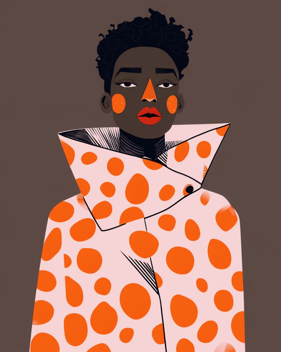 Modern Abstract Portrait with Orange Polka Dot Coat Art
