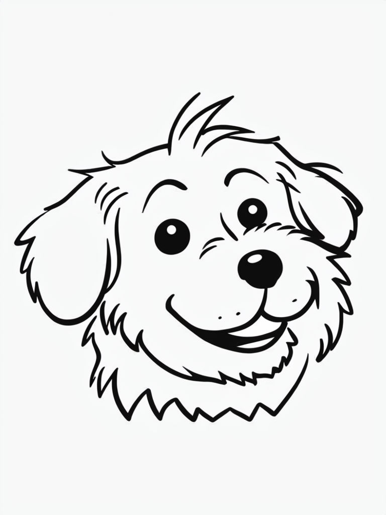 Playful Minimalist Cartoon Dog Face Illustration Coloring Book Pages