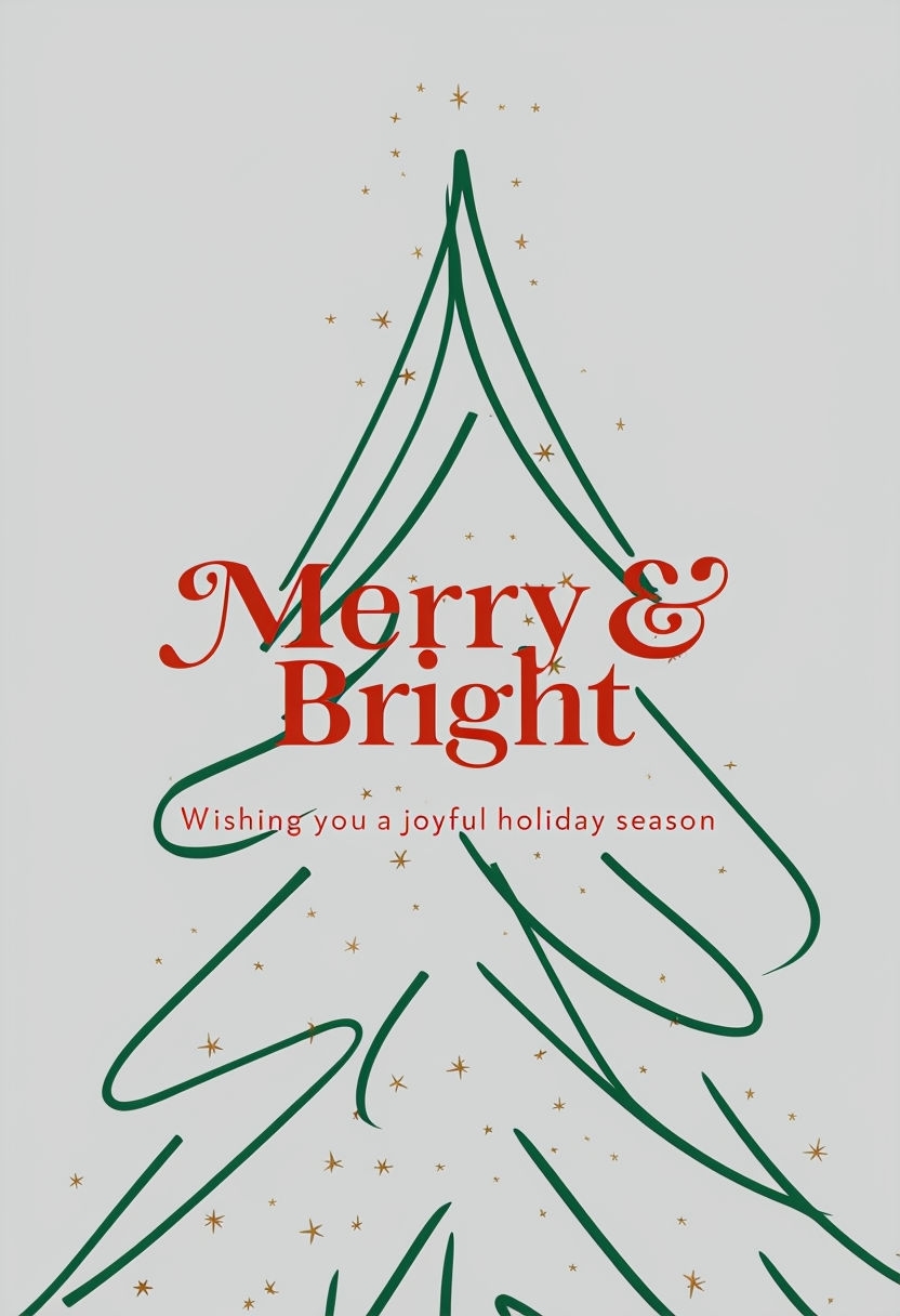 Modern Minimalist Merry & Bright Christmas Card Design