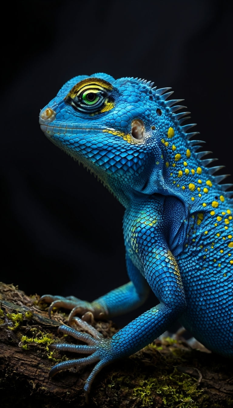 Vibrant Blue Lizard Close-Up with Intricate Scales Mobile Wallpaper