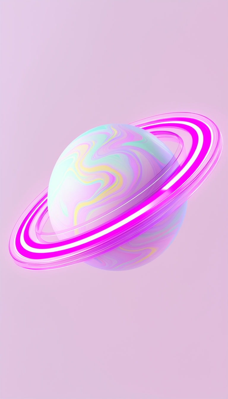 Pastel Fantastical Planet with Colorful Rings Mobile Wallpaper