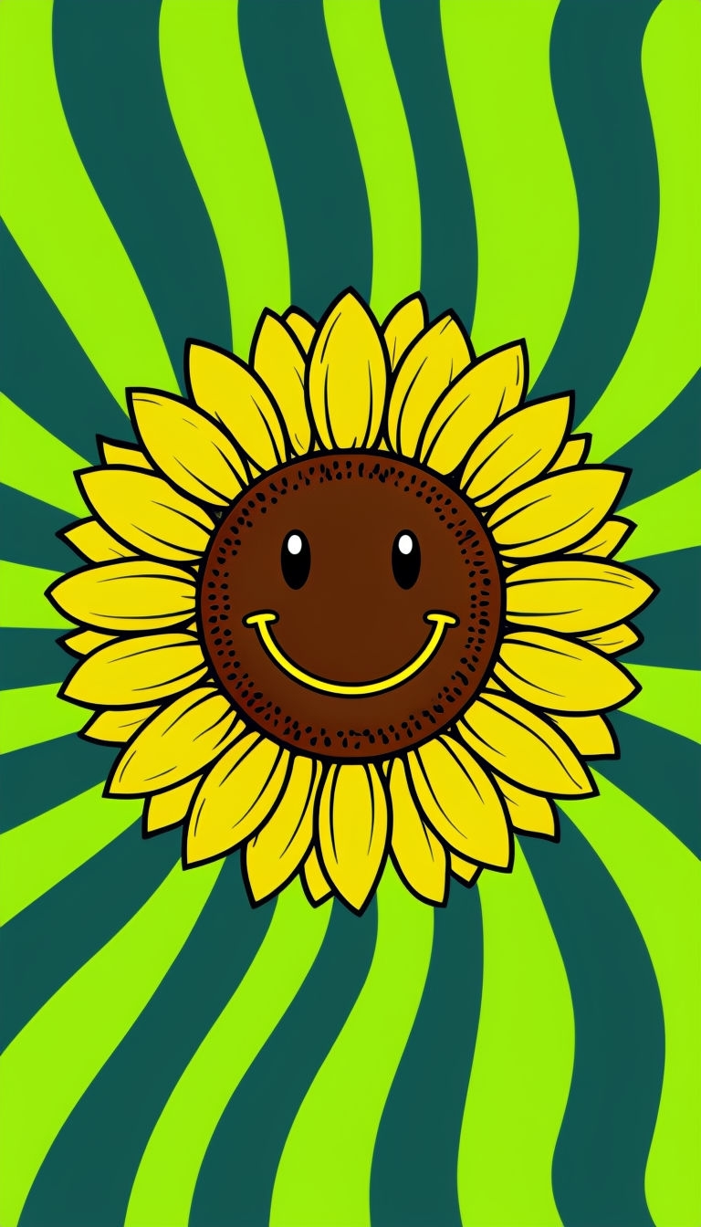 Cheerful Smiley Sunflower with Retro Stripes Phone Case Cover