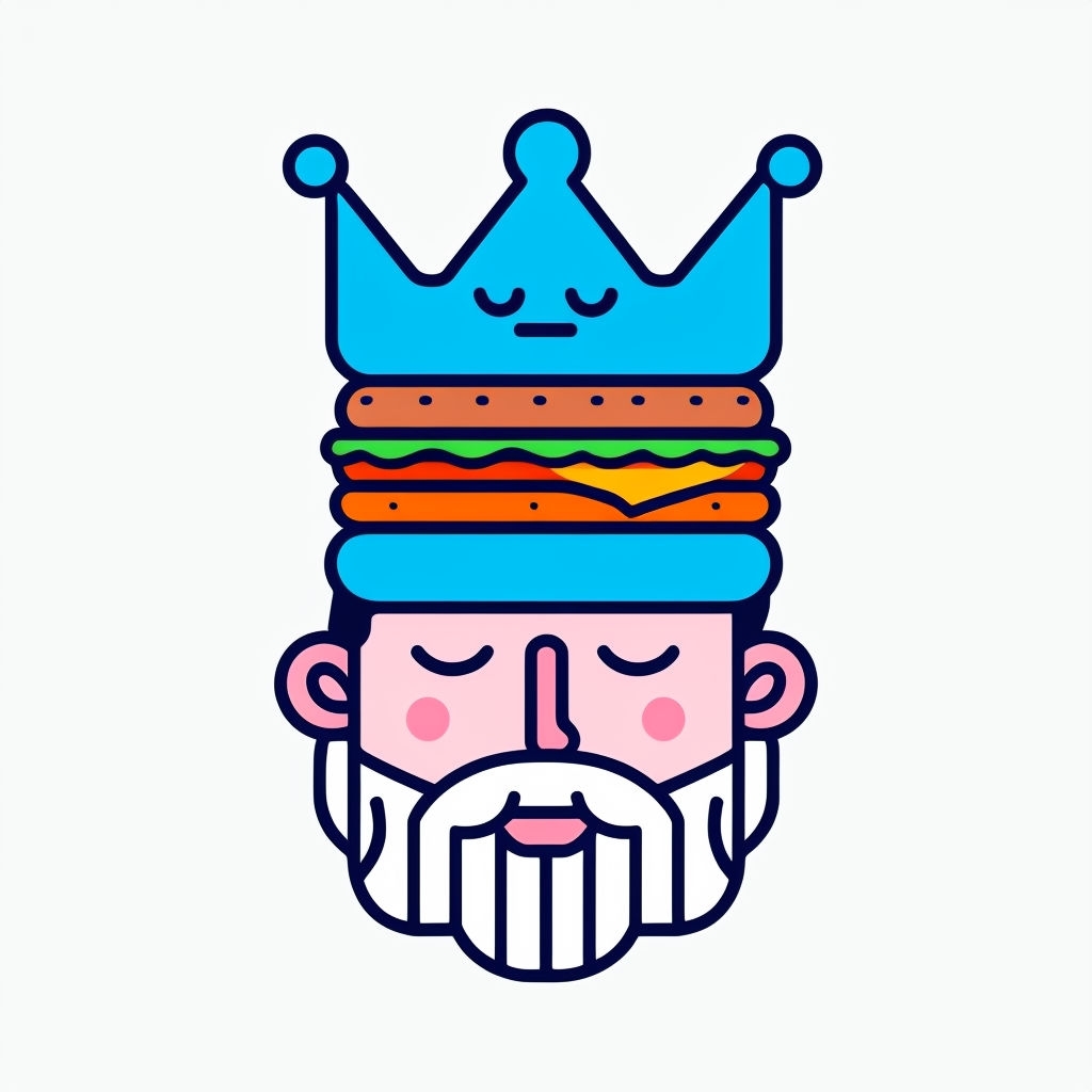Whimsical Cartoon Character with Crown and Hamburger Sticker