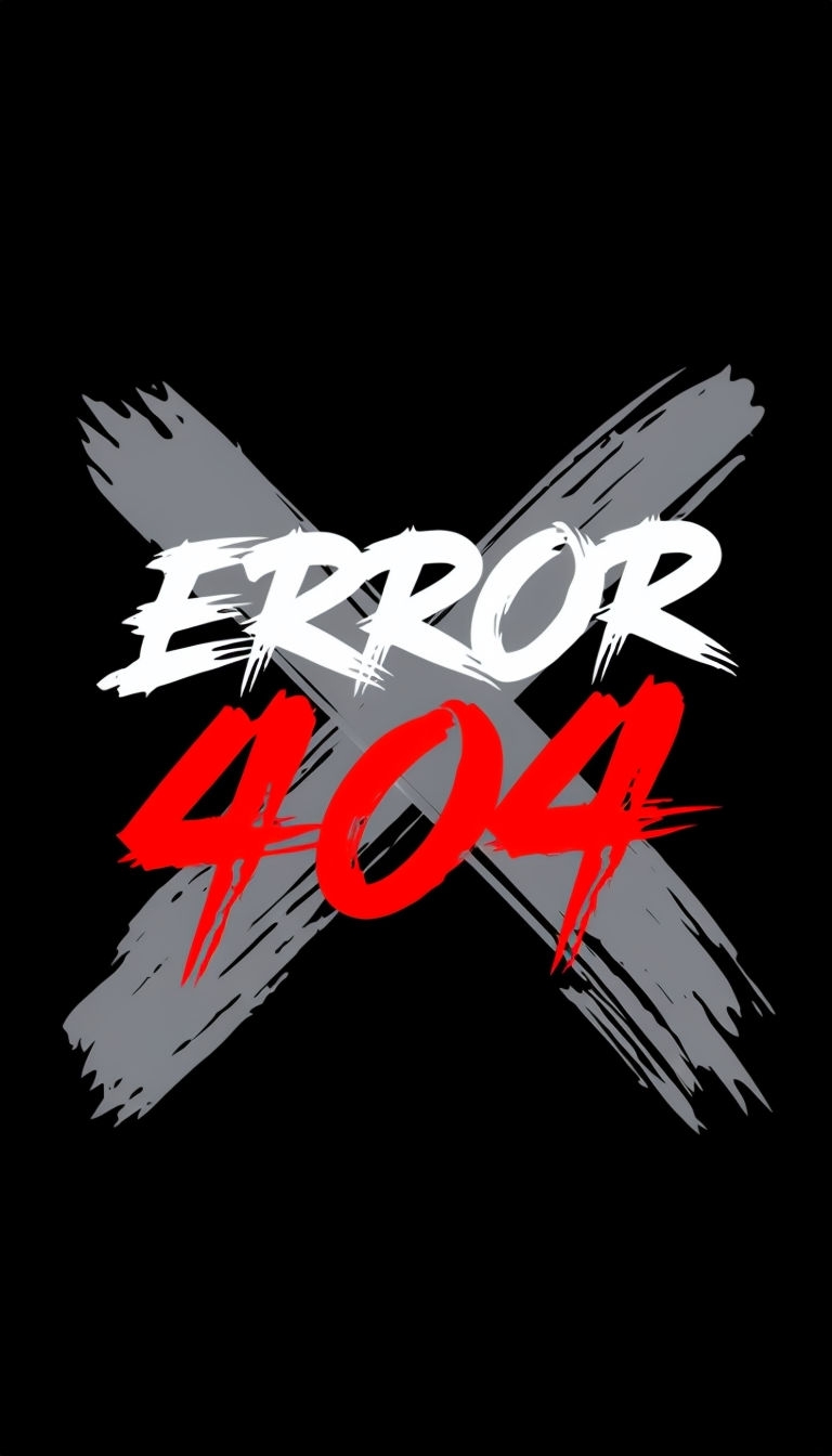 Bold ERROR 404 Graphic Design on Black Background Mobile Wallpaper