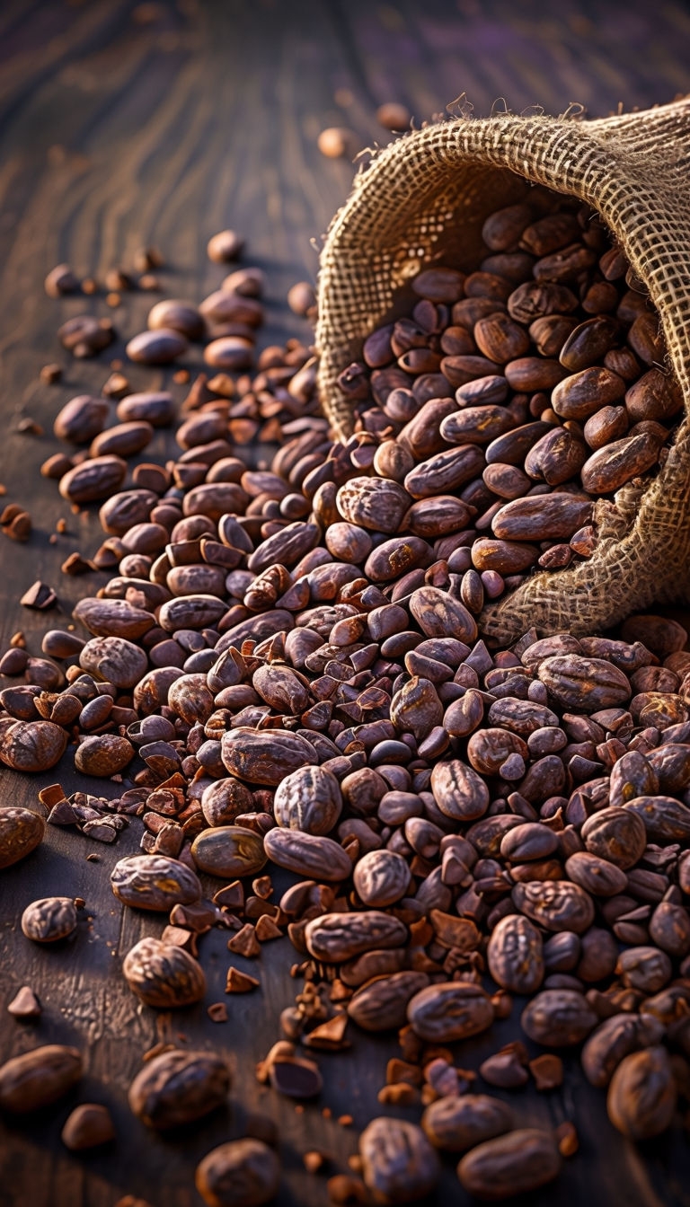 Luxurious Cocoa Beans Overhead View Mobile Wallpaper