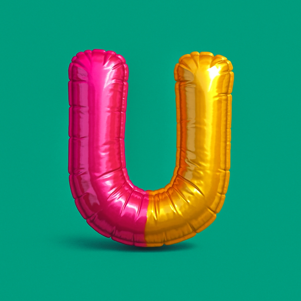 Vibrant U Letter Balloon Illustration on Green Background Monogram