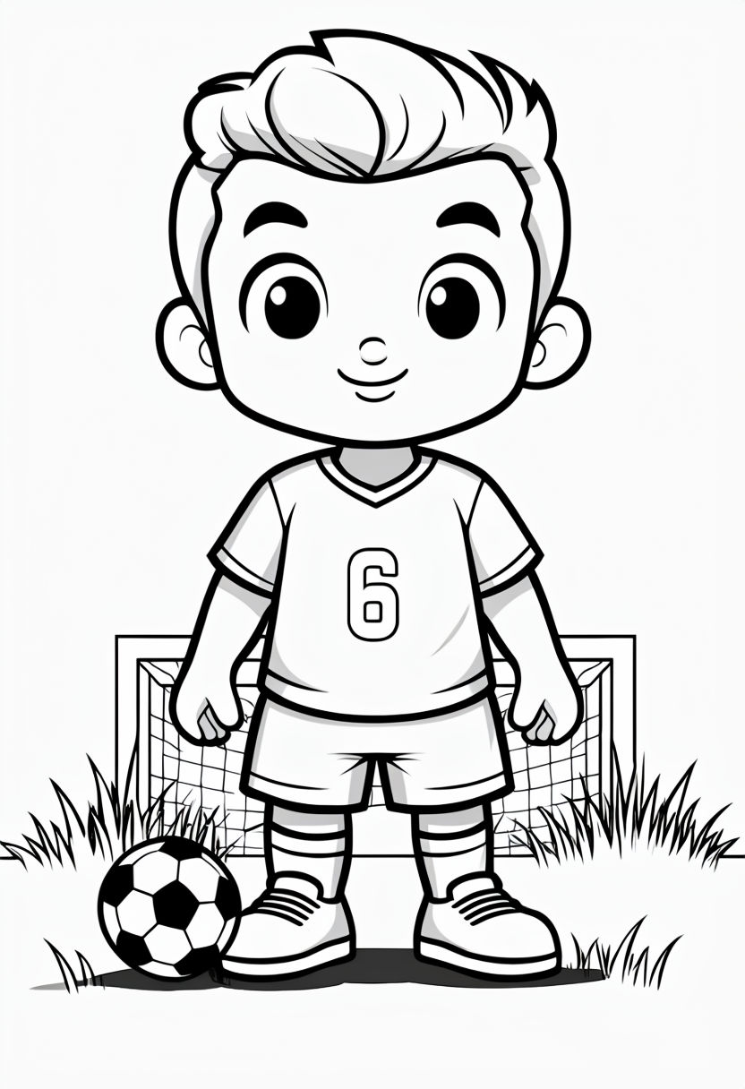 Enthusiastic Young Soccer Player Coloring Book Page