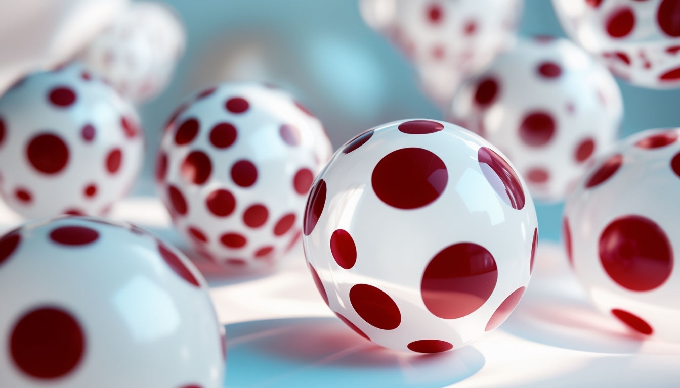 Dreamy White Balloons with Crimson Polka Dots Virtual Background
