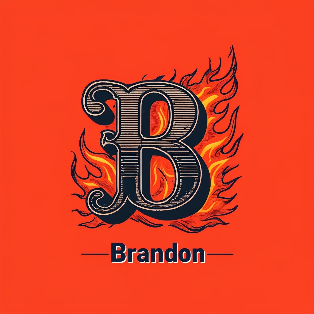 Ornate Letter B with Flames and Brandon Name Monogram