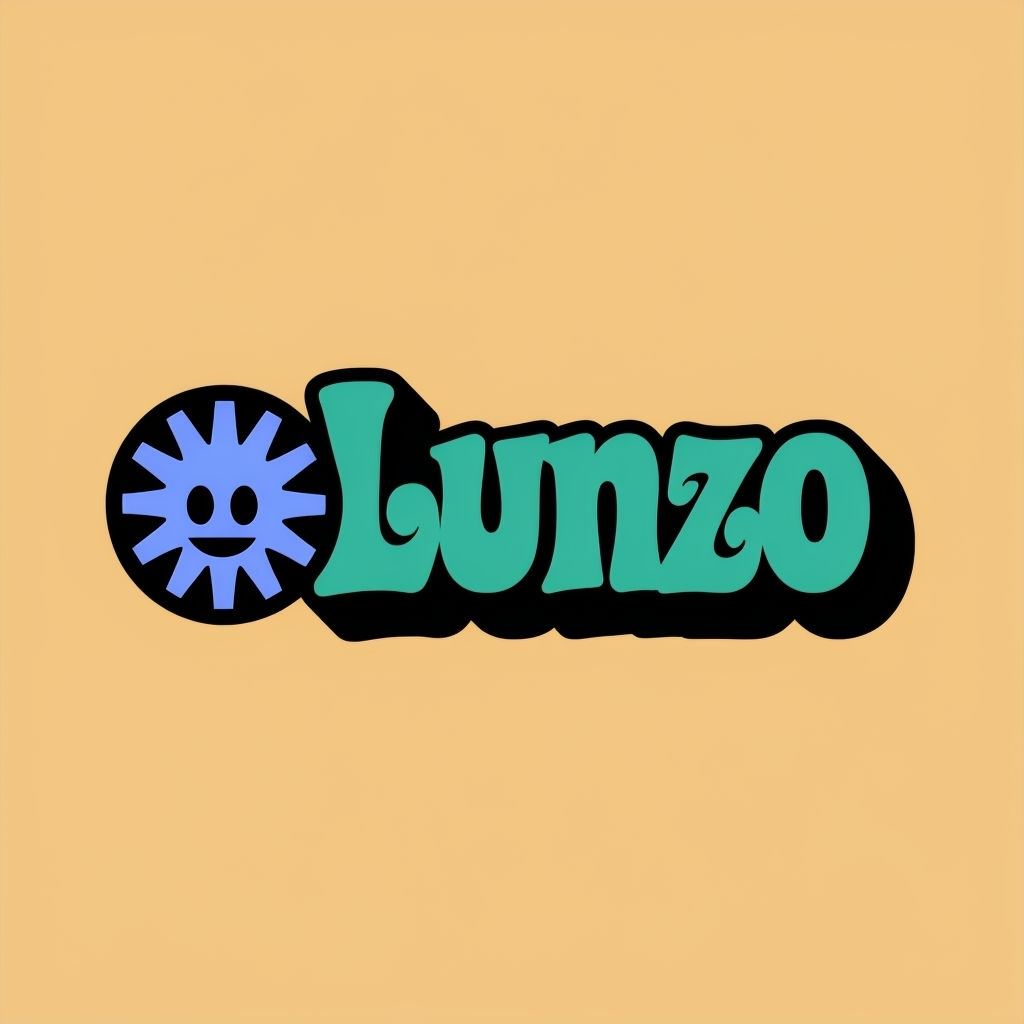 Playful Lunzo Logo Design with Retro Font and Starburst Face Icon