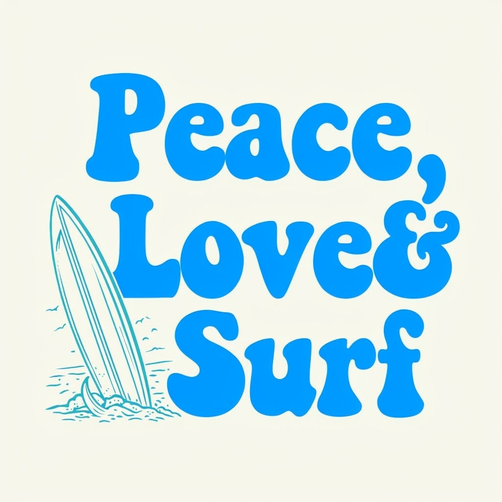 Peace, Love and Surf Retro Graphic Design T-Shirt