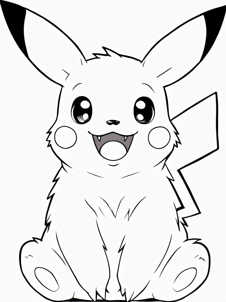 Charming Black and White Line Drawing of Pikachu Sticker