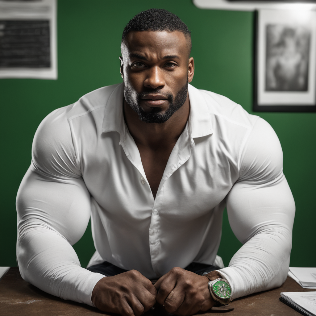 A handsome black American bodybuilder with a small beard