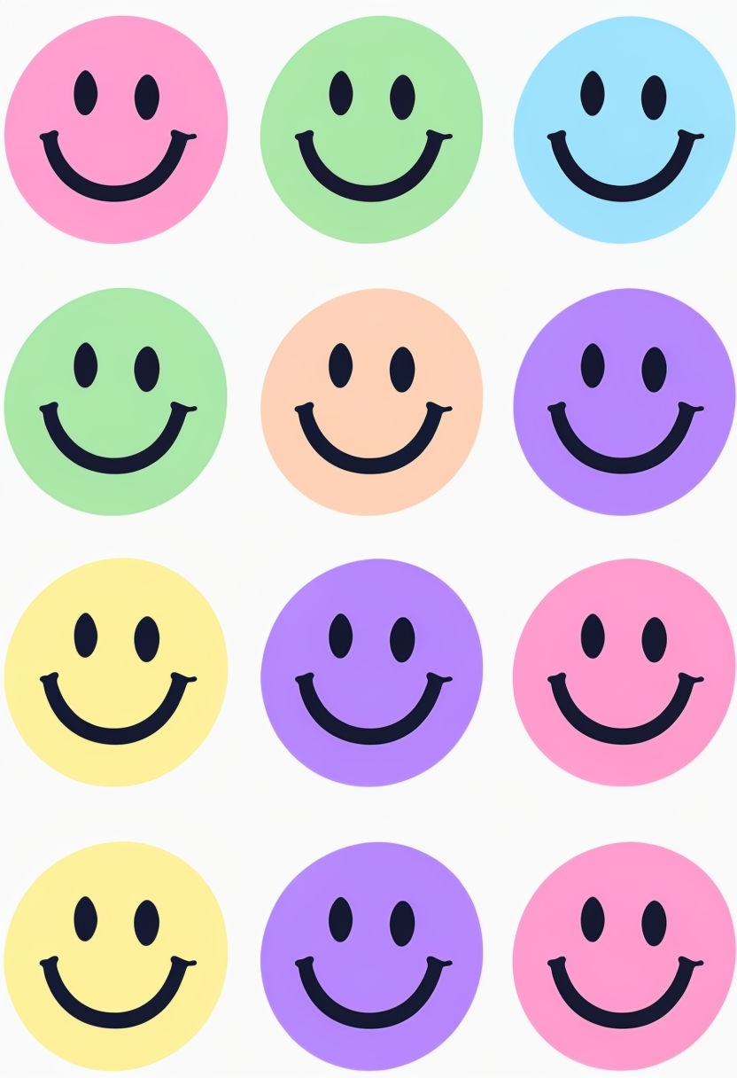 Cheerful Pastel Smiley Faces Pattern Design Seamless Pattern