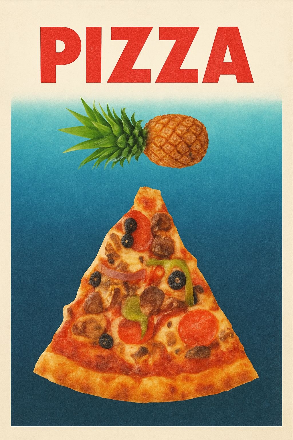 Vibrant Retro Pizza and Pineapple Illustration Poster