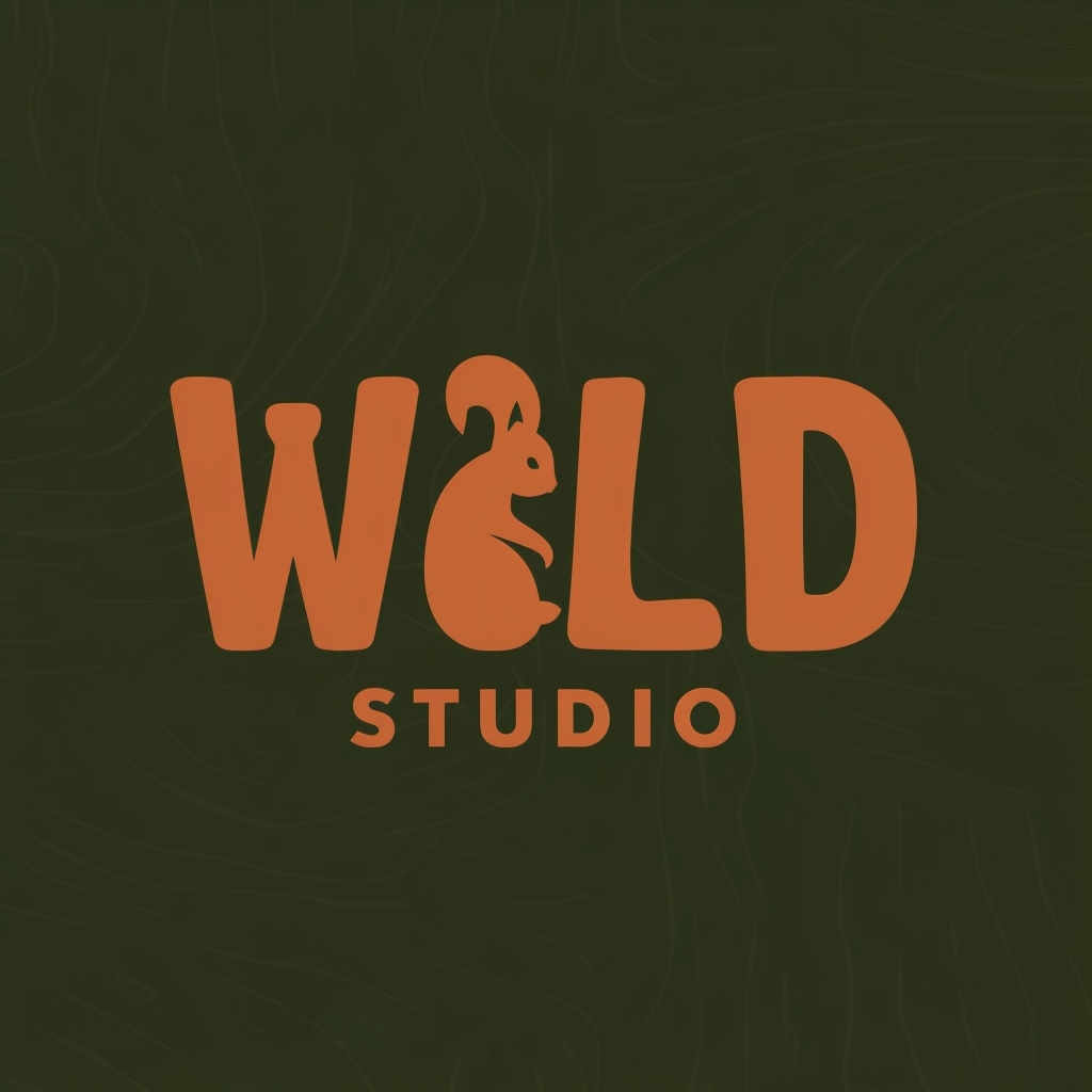 Playful WILD Studio Logo with Squirrel Silhouette Design for Branding Logo