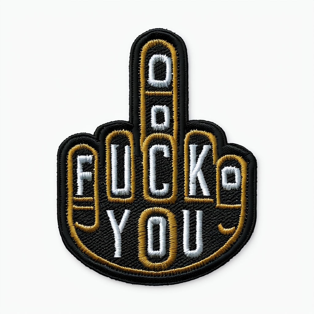 Bold Gold Embroidered Middle Finger Patch Design for Hats