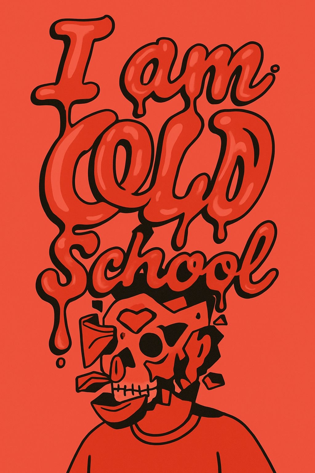 I Am COLD School Bold Dripping Text and Abstract Skull T-Shirt