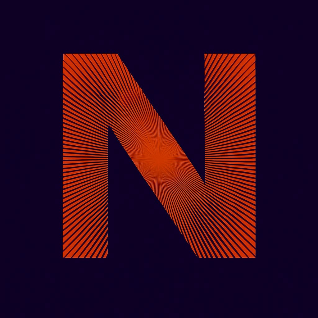 Bold Orange 'N' Letter Graphic on Deep Navy Background Monogram