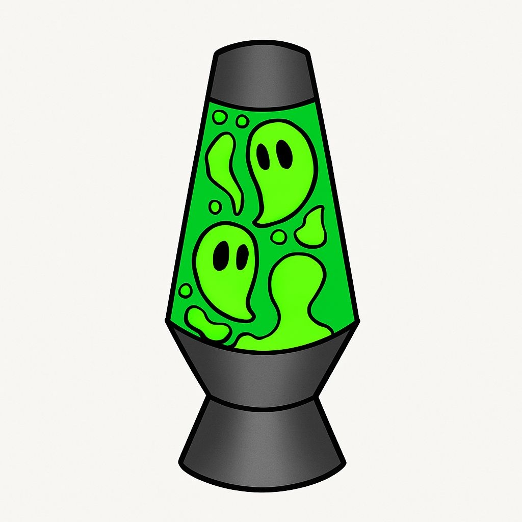 Playful Cartoon Lava Lamp with Whimsical Ghosts Sticker