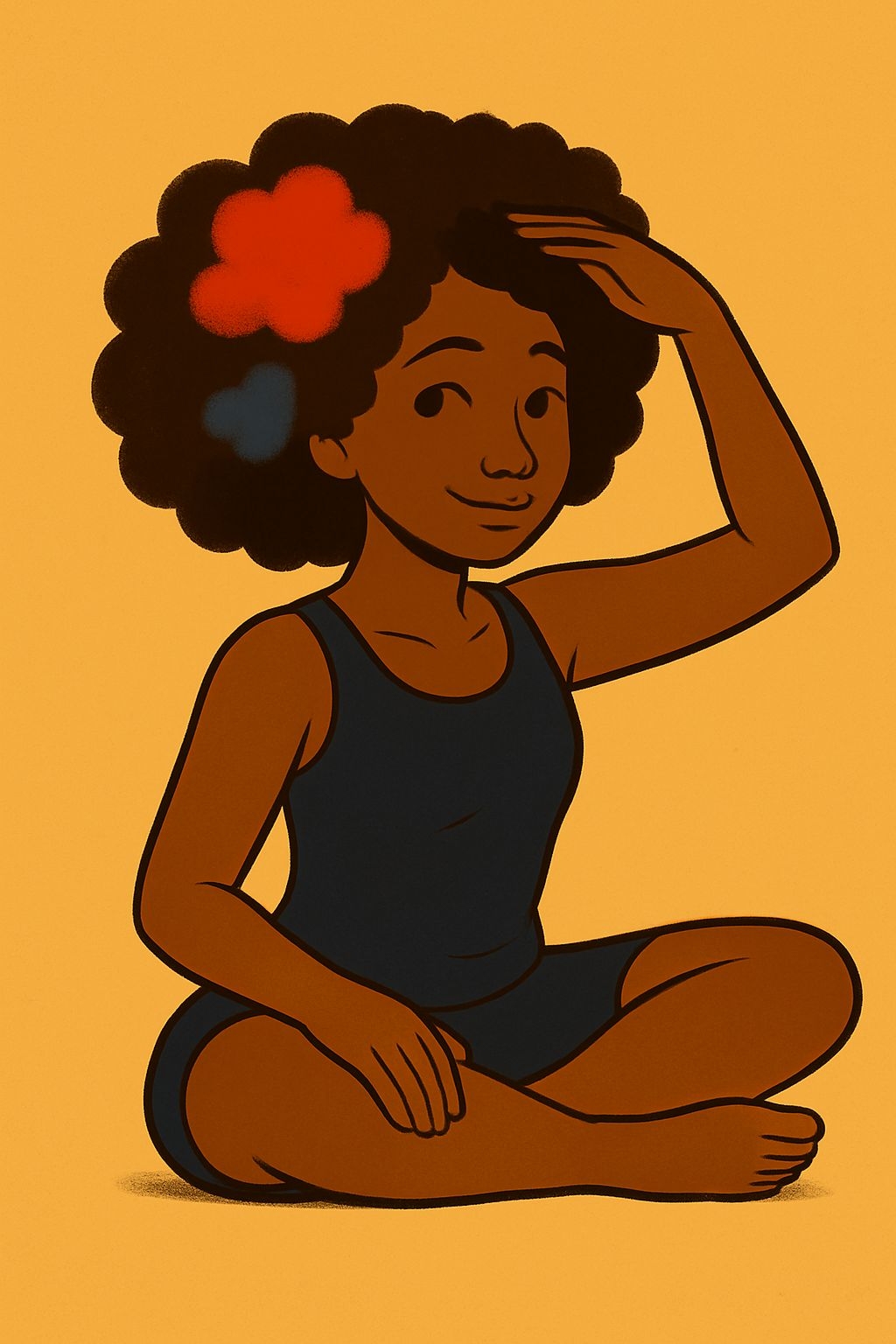 Young Girl with Afro and Colorful Clouds Digital Art Illustration