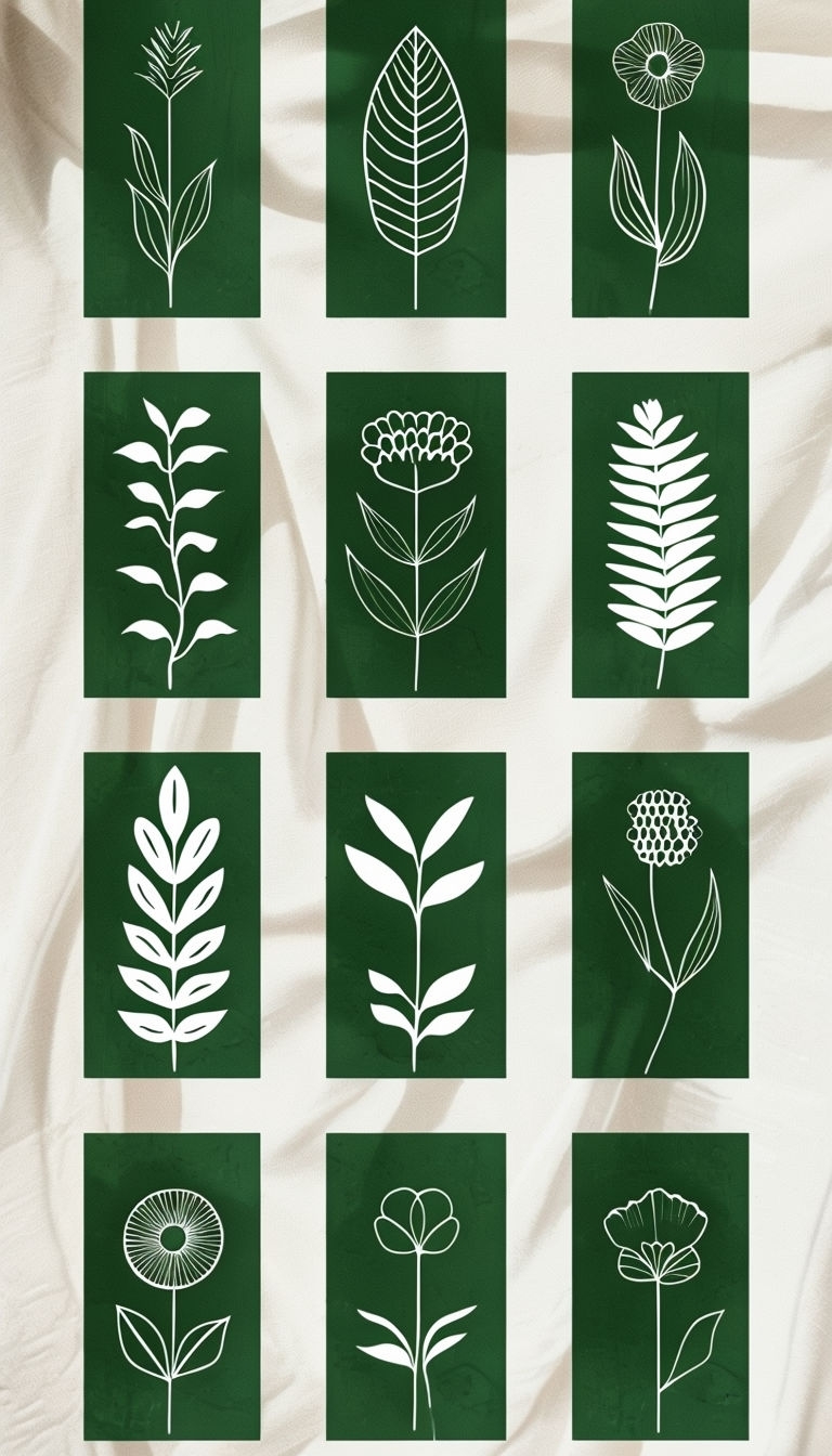 Stylized Botanical Plant Grid Illustration Phone Case Cover