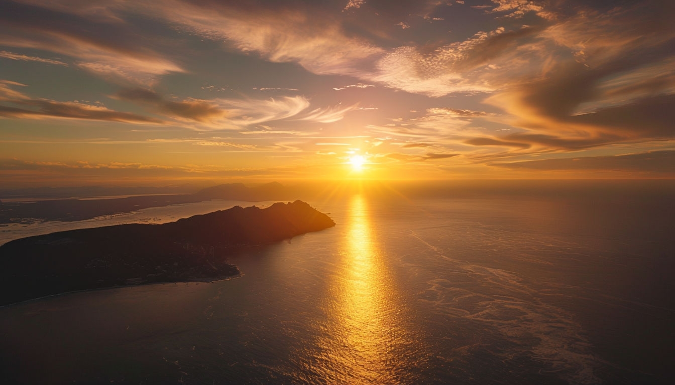 Serene Coastal Sunset Aerial Landscape Photography Background