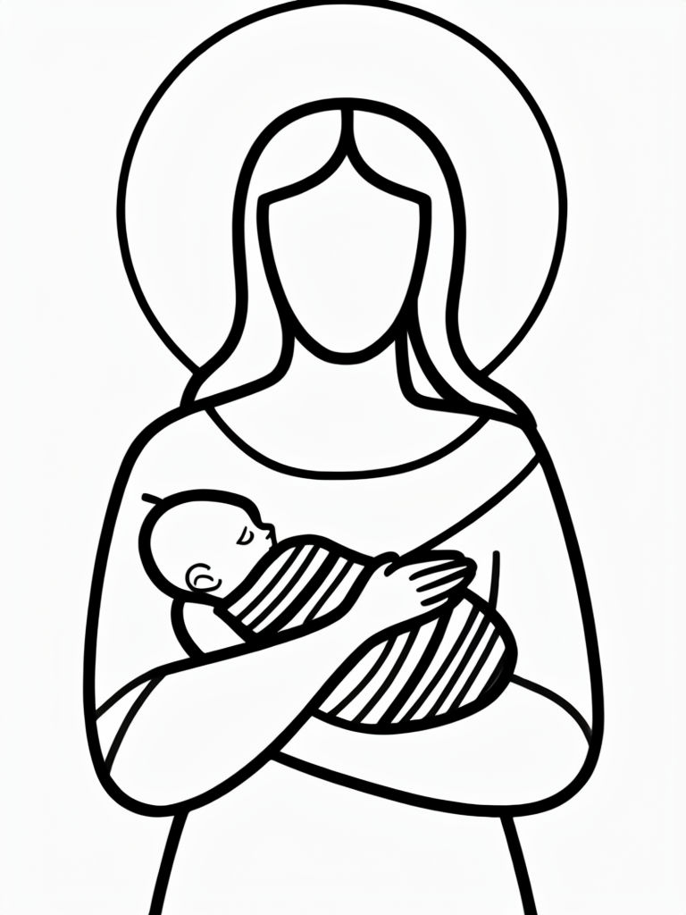 Minimalist Mother and Baby Line Drawing Art for Coloring Book Pages