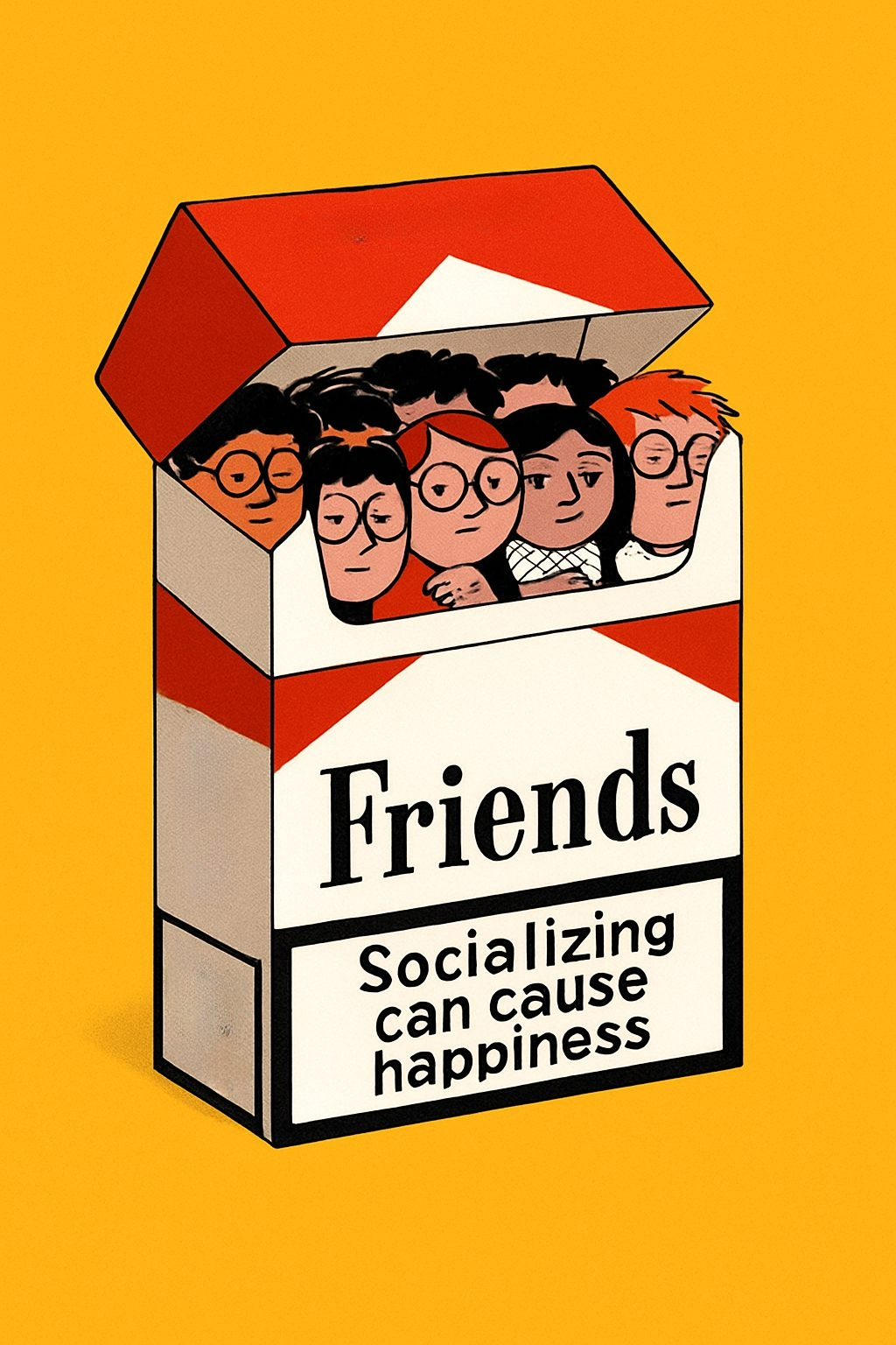 Playful Cartoon Friends Inside Cigarette Box T-Shirt