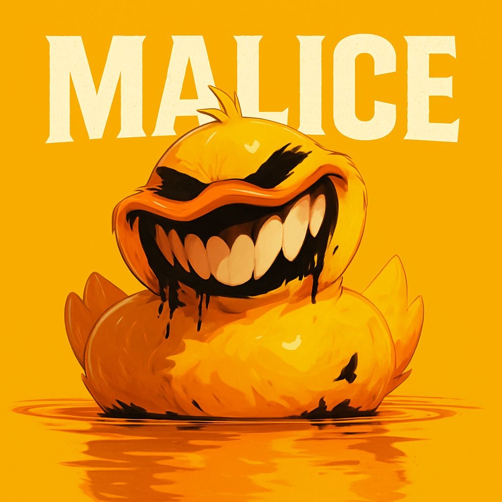 Sinister Rubber Duck Illustration with Malice Typography Spotify Album Cover