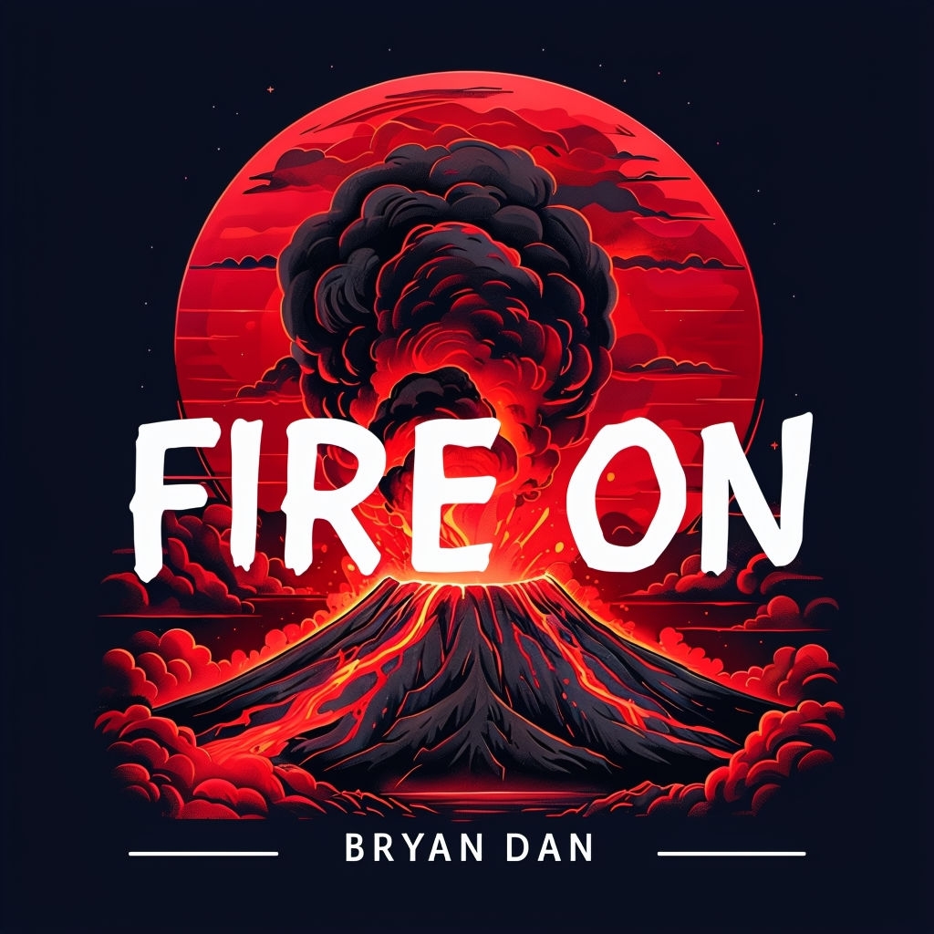 Intense Volcano Eruption with Bold Fire On Text Artwork Spotify Album Cover